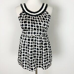 Vintage Y2K INC Silk Babydoll Geometric Tank Top Peasant Size 8 Petite Women's